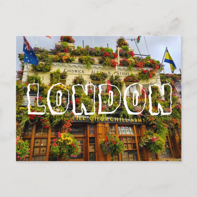 Cartão Postal Londres Inglaterra Grã-Bretanha Churchill Arms (Frente)