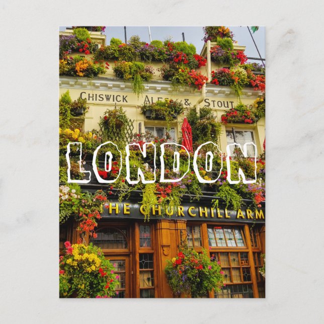 Cartão Postal Londres Inglaterra Grã-Bretanha Churchill Arms (Frente)