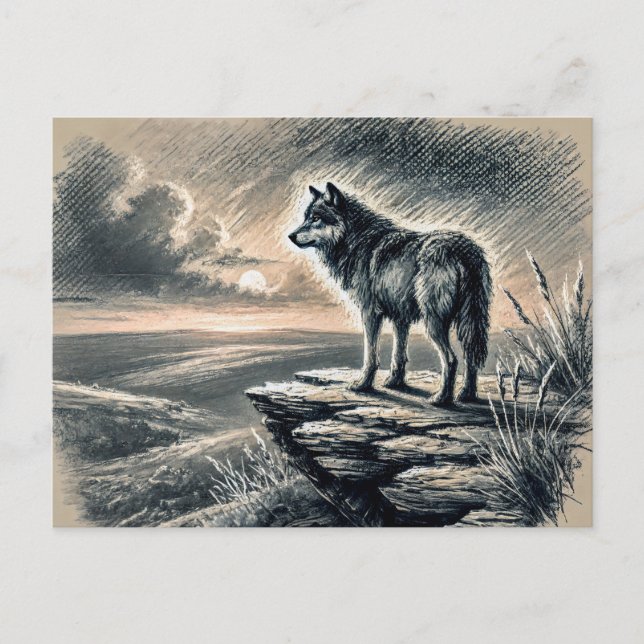 Cartão Postal Lone Wolf on Cliff Looking into Distance (Frente)