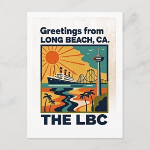 Cartão Postal Long Beach CA LBC Viagens Retrô