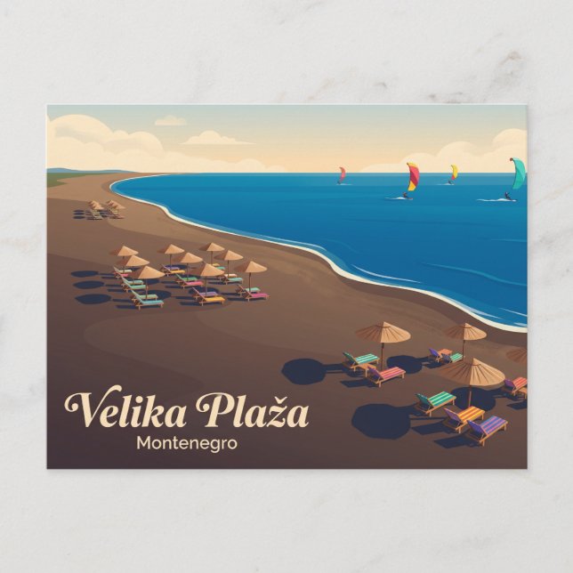 Cartão Postal Long Beach (Velika Plaža) Montenegro (Frente)