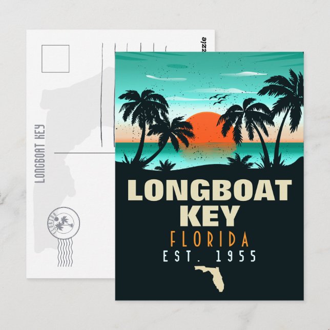 Cartão Postal Longboat Key Florida Retro Sunset Souvenirs 60s (Frente/Verso)