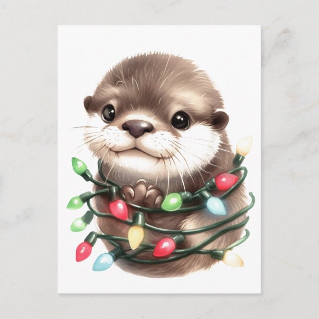 Cartão Postal Lontra Adorável de Natal  (Frente)