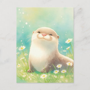 Cartão Postal Lontra Aquarela Doce Margarida Branca