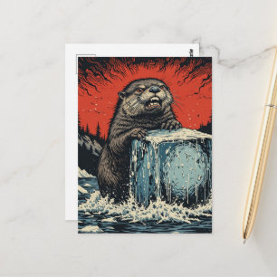 Cartão Postal Lontra zangada surreal quebrando gelo