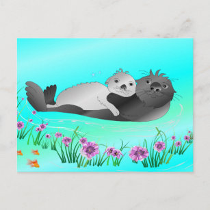 Cartão Postal Lontras de mar bonitos