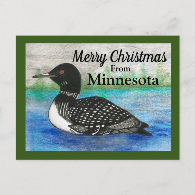 Cartão Postal Loon State Bird Felry Christmas De Minnesota (Frente)