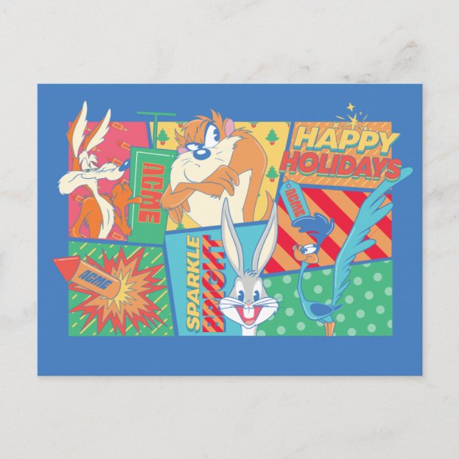 Cartão Postal LOONEY TUNES™ | Padrão Feliz Natal (Frente)