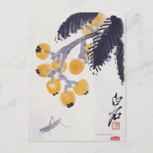 Cartão Postal Loquats e um Gafanhoto