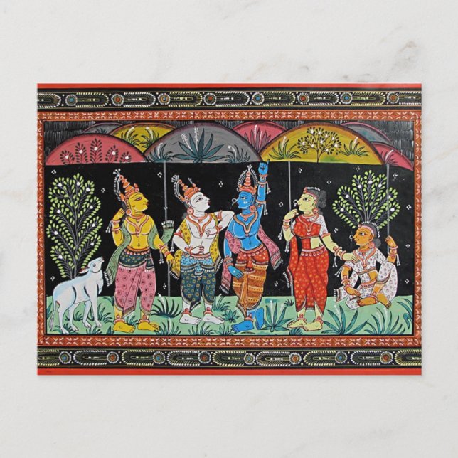 CARTÃO POSTAL LORD KRISHNA LEVANTA MONTANHA GOVARDHAN (Frente)
