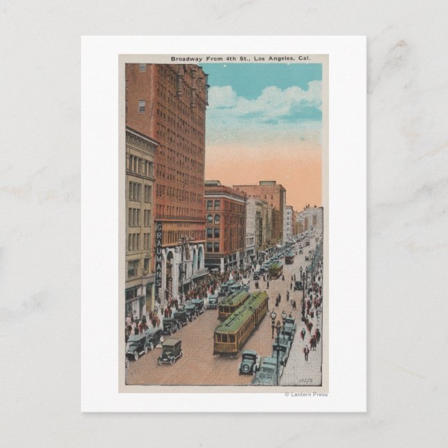 Cartão Postal Los Angeles, CA Vista da Broadway a partir da 4th  (Frente)