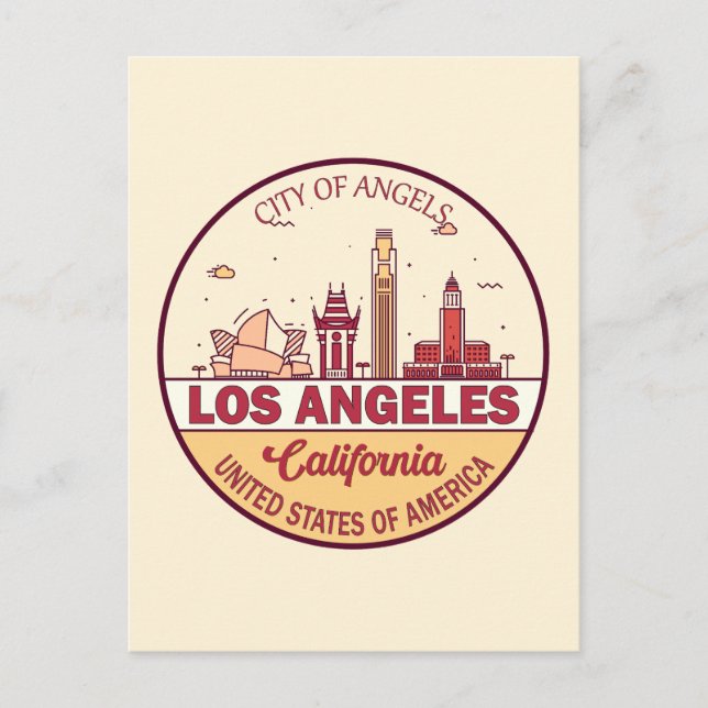 Cartão Postal Los Angeles California City Skyline Emblem (Frente)