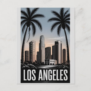 Cartão Postal Los Angeles Califórnia Xilogravura Preto e Branco