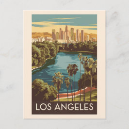 Cartão Postal Los Angeles Echo Park Lake Viagem Arte Vintage
