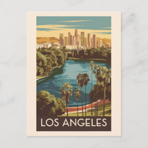 Cartão Postal Los Angeles Echo Park Lake Viagem Arte Vintage