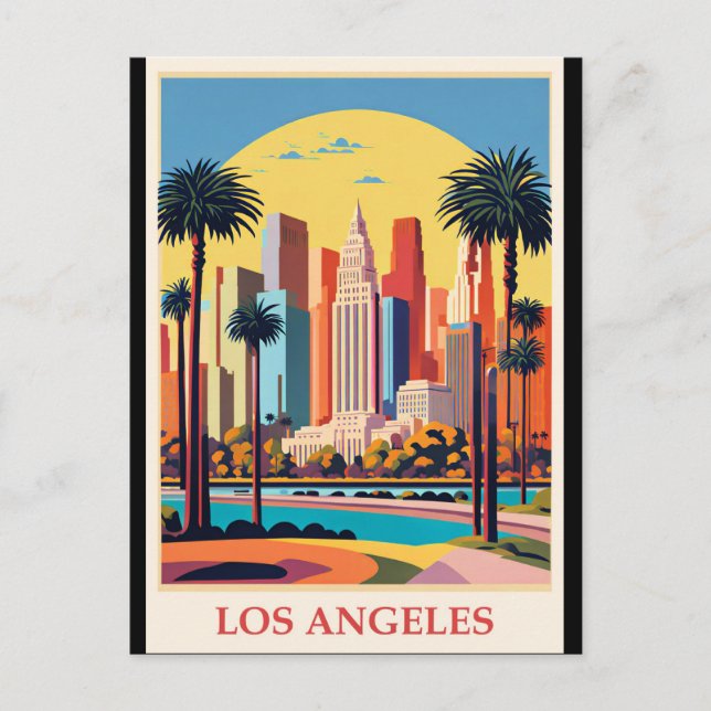 Cartão Postal Los Angeles, ilustração de Art Deco, (Frente)