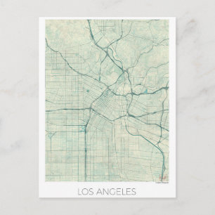 Cartão Postal Los Angeles Map US, cor d'água da safra azul