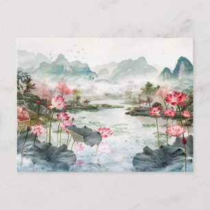 Cartão Postal Lotus e Serene, aquarelas chinesas