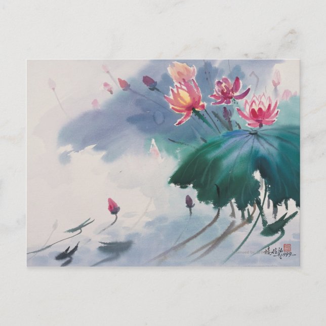 Cartão Postal Lotus no Pond (Frente)