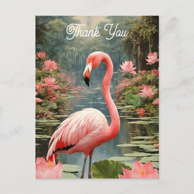 Cartão Postal Lotus Pond Pink Flamingo Vintage (Frente)