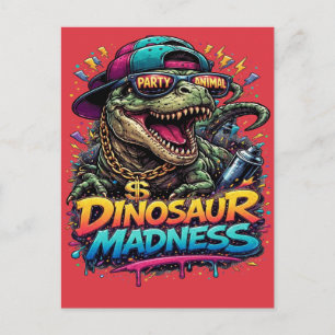 Cartão Postal Loucura de Dinossauro — Gráfico do T‑Rex Festa Ani