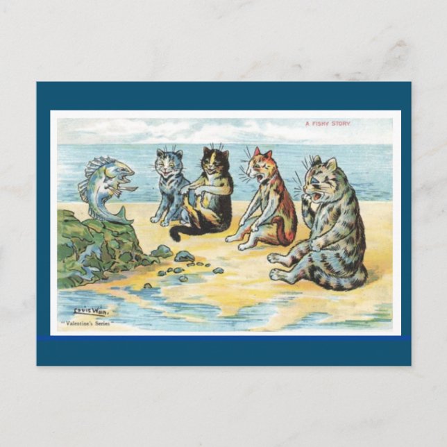 Cartão Postal Louis Wain,A Fishy Story, Cat Art Postcard (Frente)