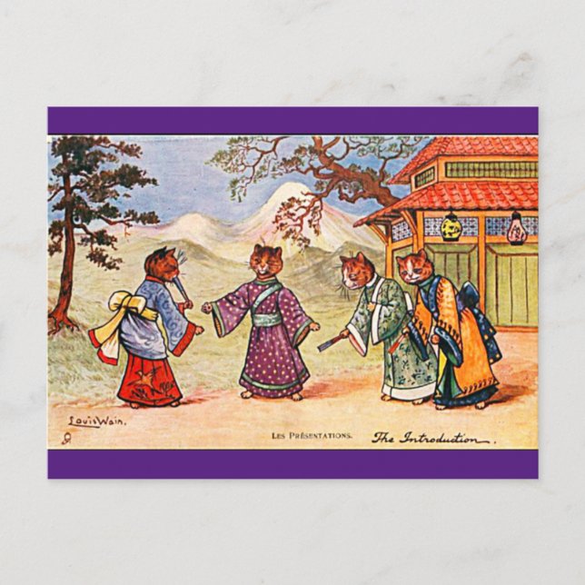 Cartão Postal Louis Wain, Arte de Gato com Kimono Japonês Postca (Frente)