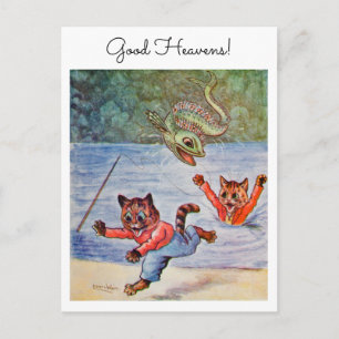 Cartão Postal Louis Wain Cartoon Diversão Gatos Pescando Céus Sa