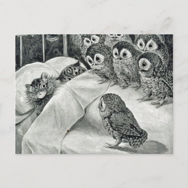 Cartão Postal Louis Wain Cat Nightmare Owl Bird (Frente)