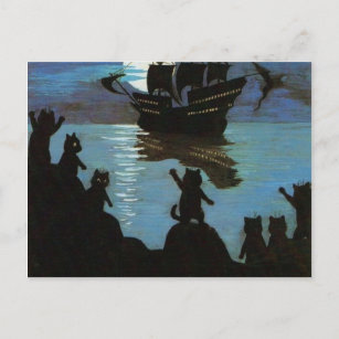 Cartão Postal Louis Wain Cat Pirata Galleão À Lua