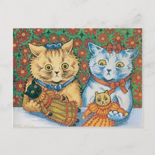 Cartão Postal Louis Wain Cats Segurando Ursos de Teddy