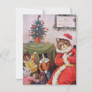Cartão Postal Louis Wain Christmas Cats Vintage Família Vitorian