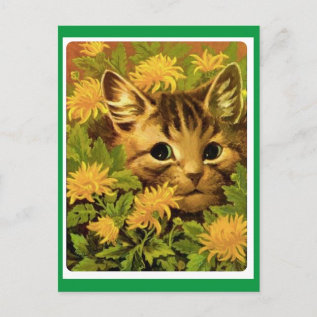 Cartão Postal Louis Wain, Gato em Flores, Arte  (Frente)