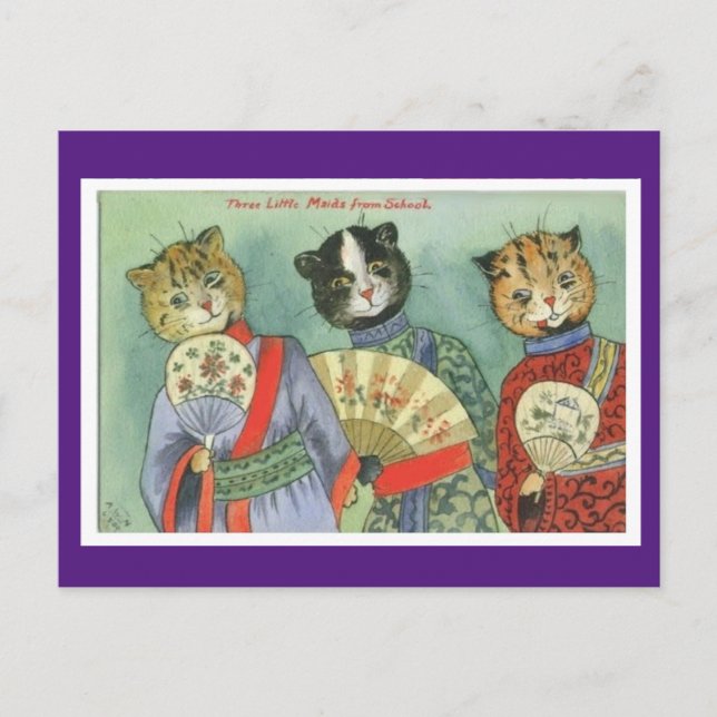 Cartão Postal Louis Wain, Japanese Kimono Cat Art  Postcard (Frente)