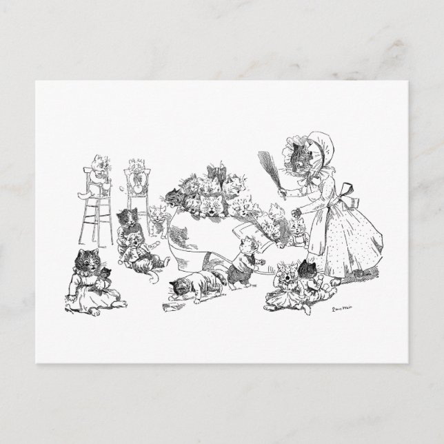 Cartão Postal Louis Wain Old Cat em Rhyme na enfermaria do Calça (Frente)