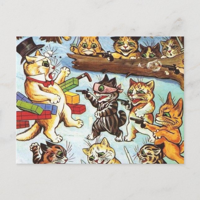 Cartão Postal Louis Wain - Os Ladrões E Brigandos De Esfregão (Frente)