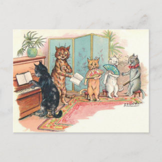 Cartão Postal Louis Wain Victorian Cats Parlor Music circa 1903