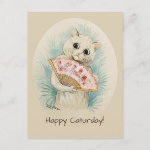 Cartão Postal Louis Wain White cat com um ventilador CC0478