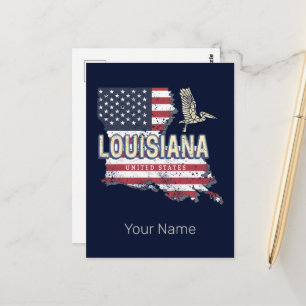 Cartão Postal Louisiana com design vintage de pelicano dos EUA