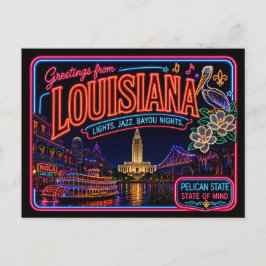 Cartão Postal Louisiana Neon Estado Retro Vintage