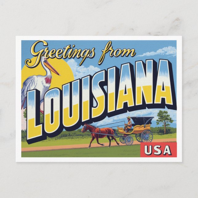 Cartão Postal Louisiana Pelican Carriage Bayou (Frente)