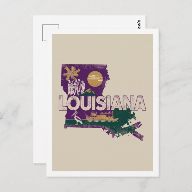 Cartão Postal Louisiana Retro Viagem Design Icônico Estados Unid (Frente/Verso)