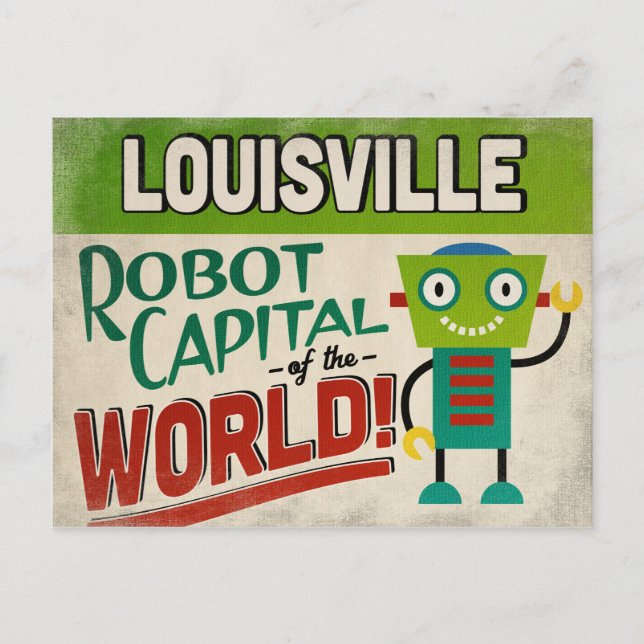 Cartão Postal Louisville Kentucky Robot - Funny Vintage (Frente)