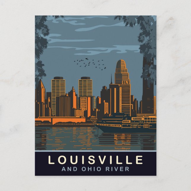 Cartão Postal Louisville Skyline, rio Ohio, Viagem (Frente)