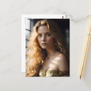 Cartão Postal Loura linda em um Dourado vestido