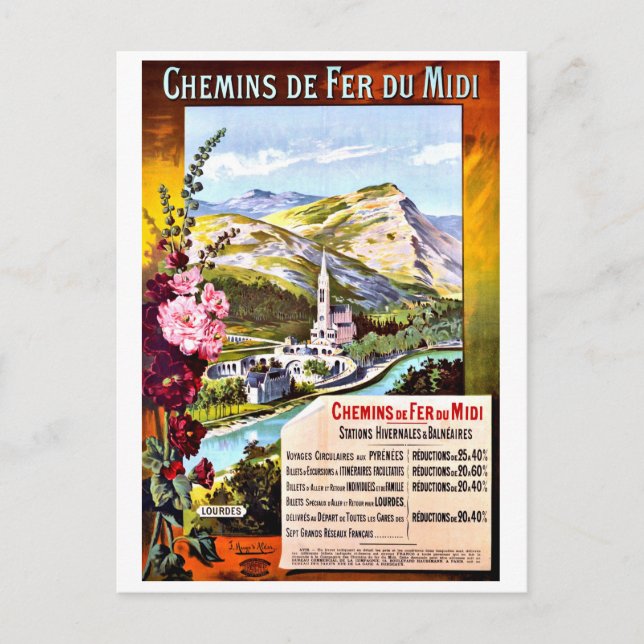 Cartão Postal Lourdes, França, viagens vintage (Frente)