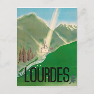 Cartão Postal Lourdes, montanhas pirenéreas, França. Catedral