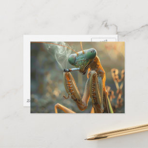 Cartão Postal Louva-a-deus Surrealista Fumando