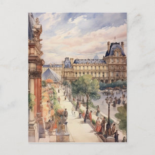 Cartão Postal Louvre Paris Street Scene Art