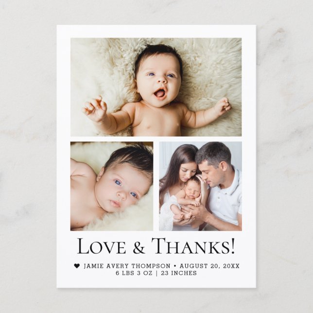 Cartão Postal Love and Thanks Baby Photo Birth announcement (Frente)